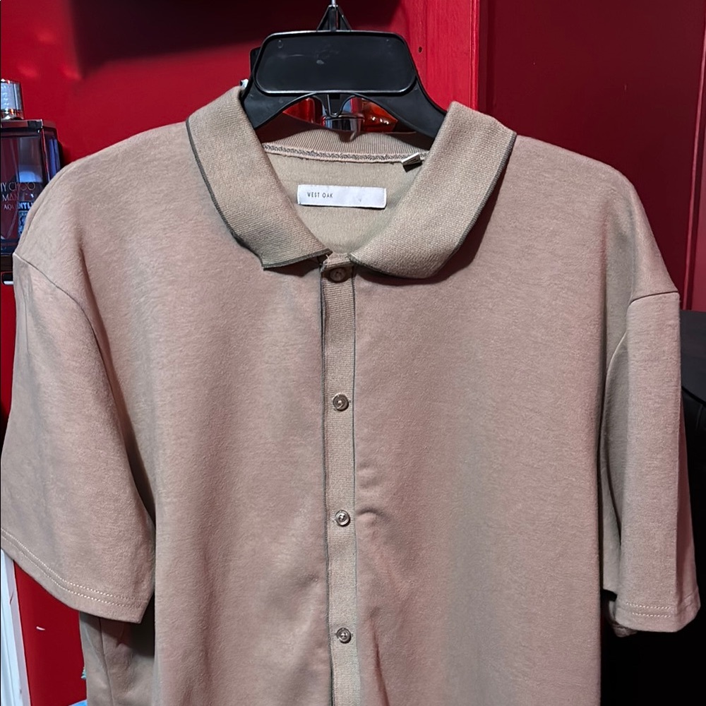 Tan Casual Button Down Shirt with Short Sleeves